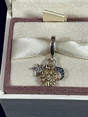 NWOT PANDORA Sterling Silver Two Tone Celestial Triple Dangle Charm 762676C01